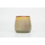 Dekocandle – Scented candle in votive with jagged lines design green/brown Ø 12 x 11 cm