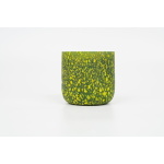Dekocandle – Scented candle in mouthblown vase matt green yellow spotted Ø 9 x 9 cm