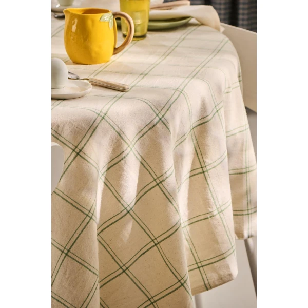 IB Laursen – Tafellaken Storm natural with green checkered pattern – 150 x 150 cm  - Afbeelding 2