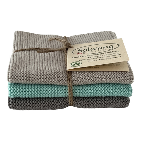 Solwang Design – vaatdoekjes – Grey/aqua – set van 3