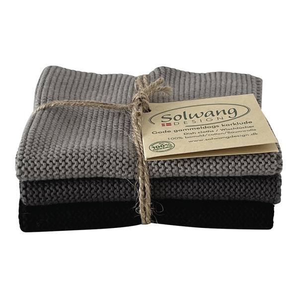 Solwang Design – vaatdoekjes – Grey/Black combi – set van 3