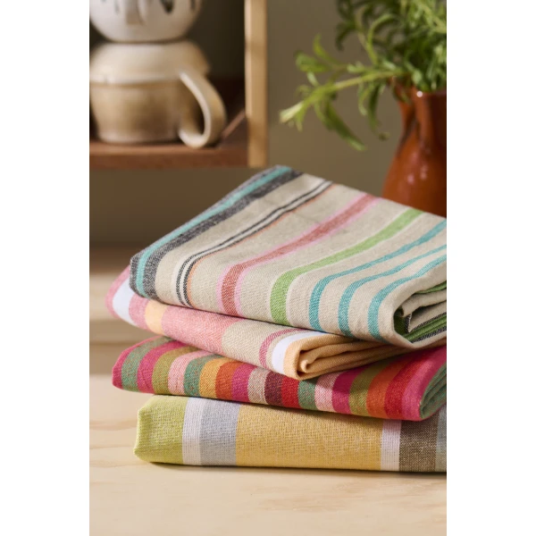 IB Laursen – Tea towel w/multicoloured stripes red, 3 pcs - Afbeelding 2