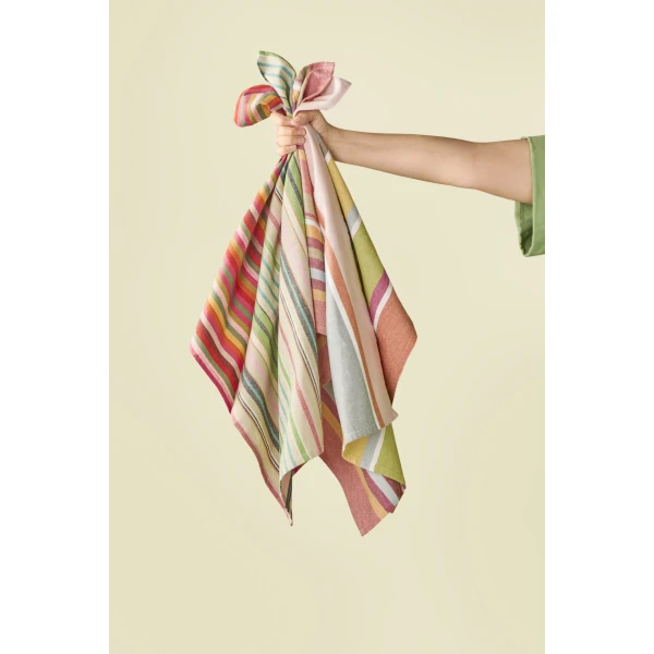 IB Laursen – Tea towel w/multicoloured stripes red, 3 pcs - Afbeelding 3