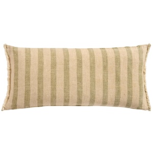 IB Laursen - Cushion cover natural/dusty green stripes w/fringes at each end, 35 x 80 cm