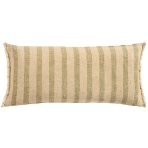 IB Laursen - Cushion cover natural/dusty green stripes w/fringes at each end, 35 x 80 cm