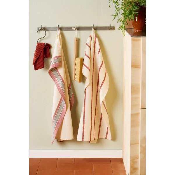IB Laursen – Tea towel Walter natural w/rust coloured and grey stripes on the sides - Afbeelding 4