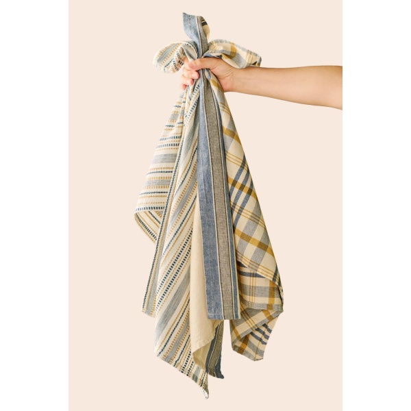 IB Laursen – Tea towel Celine white w/blue and beige, woven pattern - Afbeelding 3