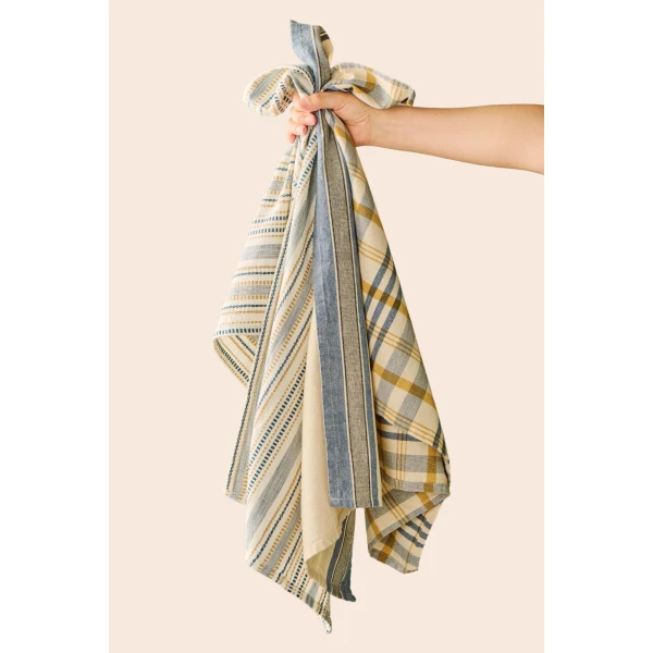 IB Laursen – Tea towel Celine white w/blue and beige, woven pattern - Afbeelding 3