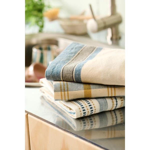 IB Laursen – Tea towel Celine white w/blue and beige, woven pattern - Afbeelding 4