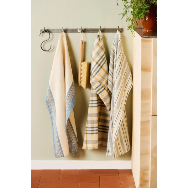 IB Laursen – Tea towel Celine white w/blue and beige, woven pattern - Afbeelding 5