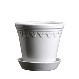 Bergs Potter – Københavner glaced pot + saucer - Mineral white