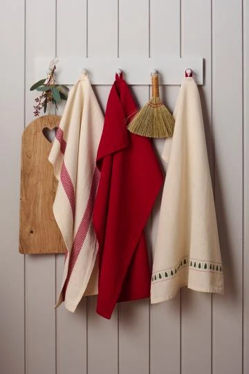 IB Laursen – Tea Towel Chloe natural w/red woven, checkered stripes – 50 x 70 cm - Afbeelding 2