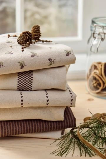 IB Laursen – Tea Towel Chloe natural w/brown woven, checkered stripes – 50 x 70 cm - Afbeelding 2