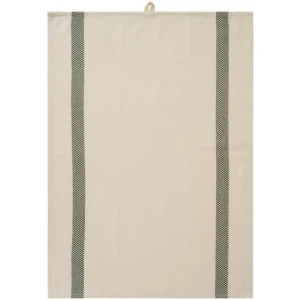 IB Laursen – Tea Towel Chloe natural w/moss green woven, checkered stripes – 50 x 70 cm
