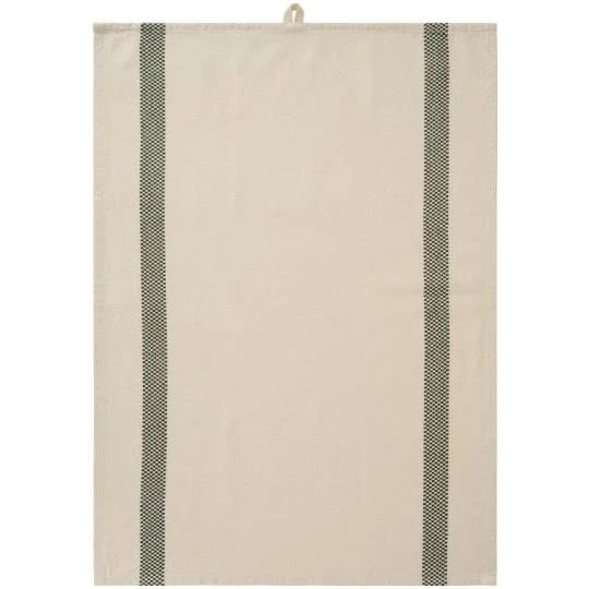 IB Laursen – Tea Towel Chloe natural w/moss green woven, checkered stripes – 50 x 70 cm